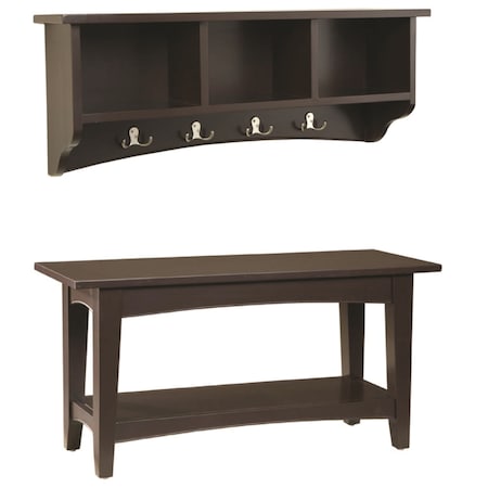 Alaterre Furniture Shaker Cottage Storage Coat Hook with Bench Set, Chocolate ASCA0304CL